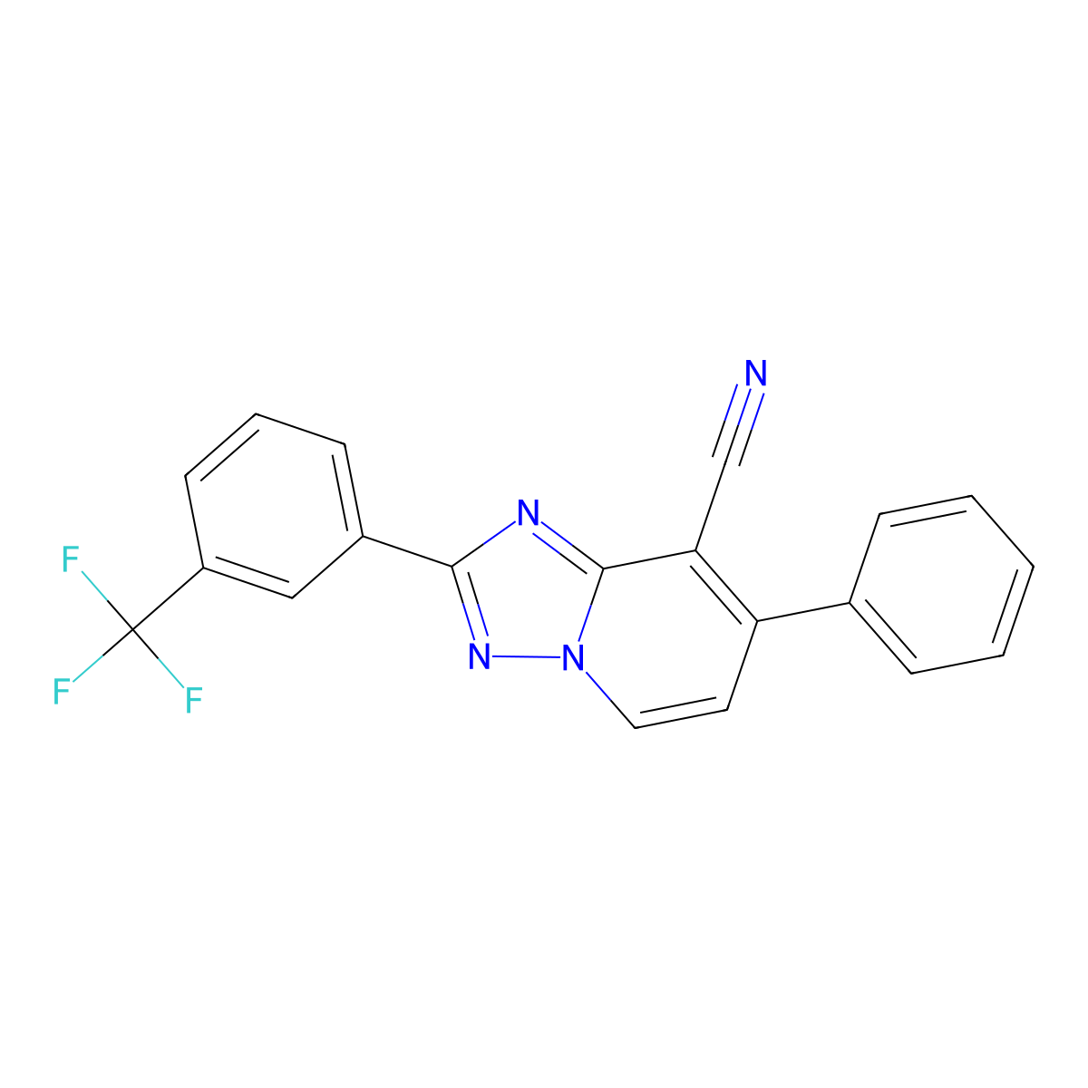 7-Phenyl-2-[3-(trifluoromethyl)phenyl][1,2,4]triazolo[1,5-a]pyridine-8-carbonitrile molecular structure, CAS 439108-39-1