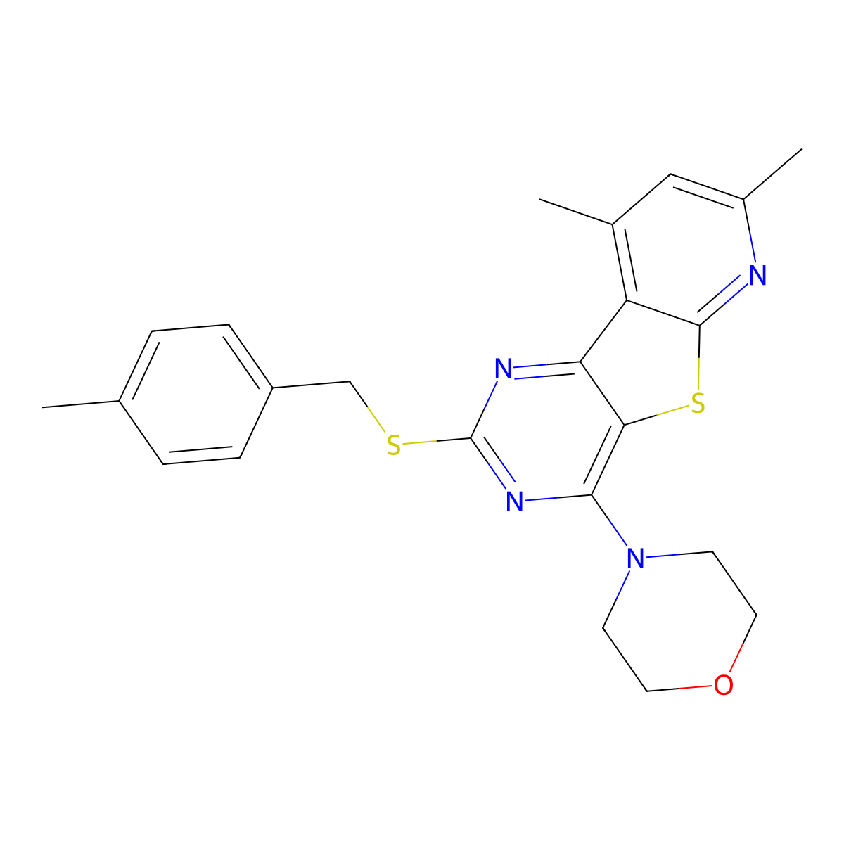 7,9-Dimethyl-2-[(4-methylbenzyl)sulfanyl]-4-morpholinopyrido[3',2':4,5]thieno[3,2-d]pyrimidine molecular structure, CAS 439108-49-3