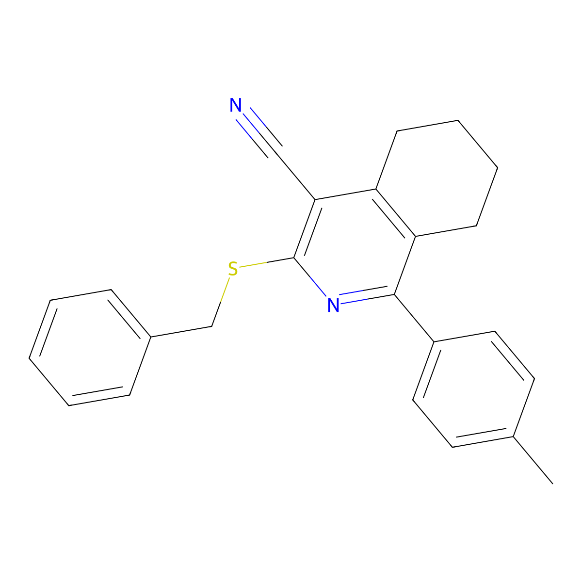 3-(Benzylsulfanyl)-1-(4-methylphenyl)-5,6,7,8-tetrahydro-4-isoquinolinecarbonitrile molecular structure, CAS 439108-50-6