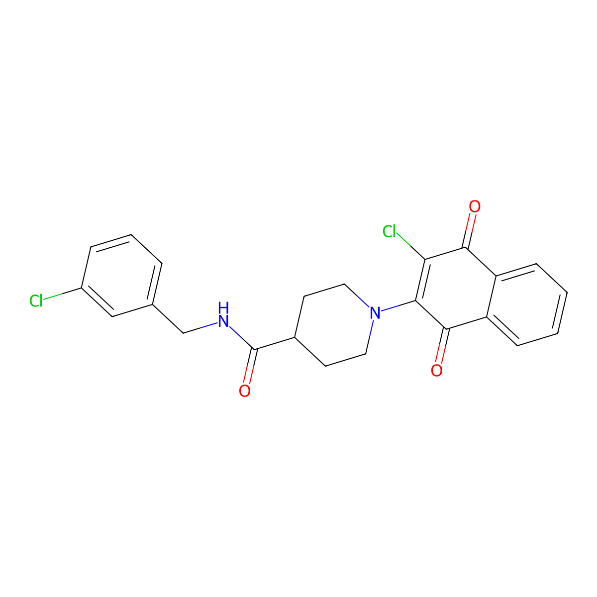 N-(3-chlorobenzyl)-1-(3-chloro-1,4-dioxo-1,4-dihydro-2-naphthalenyl)-4-piperidinecarboxamide molecular structure, CAS 439108-55-1