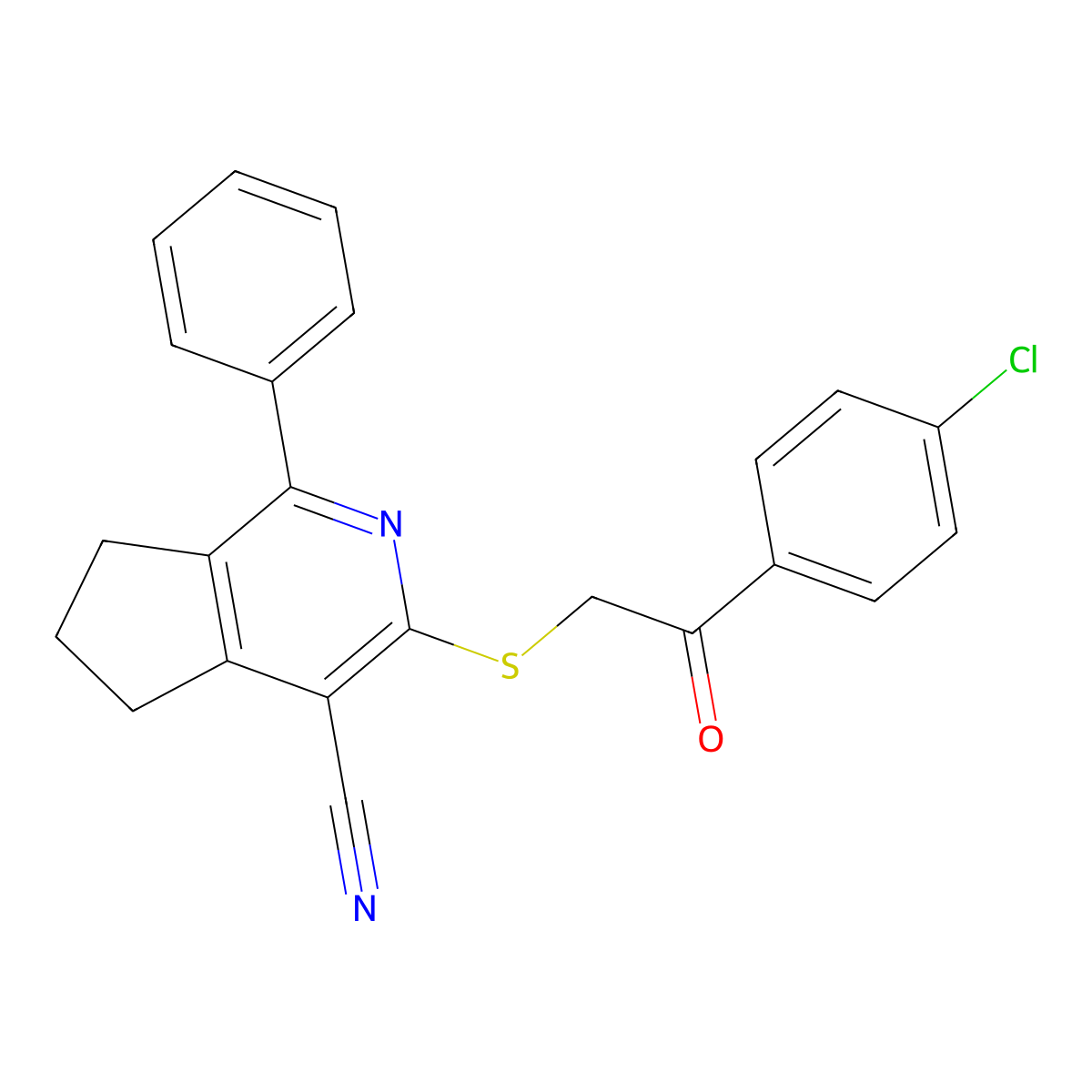 3-{[2-(4-chlorophenyl)-2-oxoethyl]sulfanyl}-1-phenyl-6,7-dihydro-5H-cyclopenta[c]pyridine-4-carbonitrile molecular structure, CAS 439108-56-2