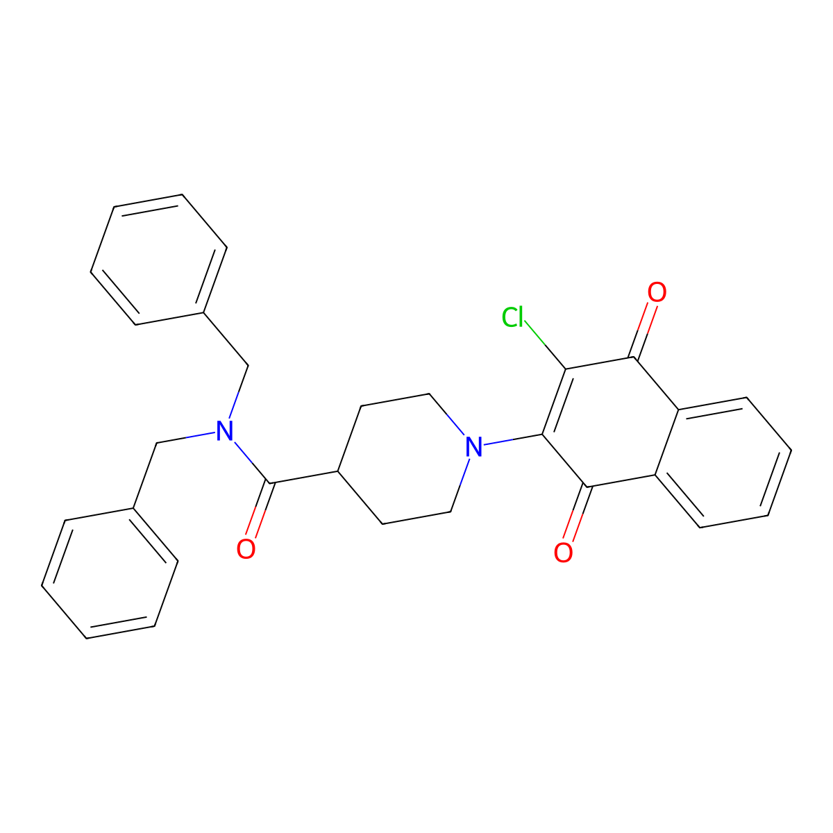 N,N-dibenzyl-1-(3-chloro-1,4-dioxo-1,4-dihydro-2-naphthalenyl)-4-piperidinecarboxamide molecular structure, CAS 439108-65-3