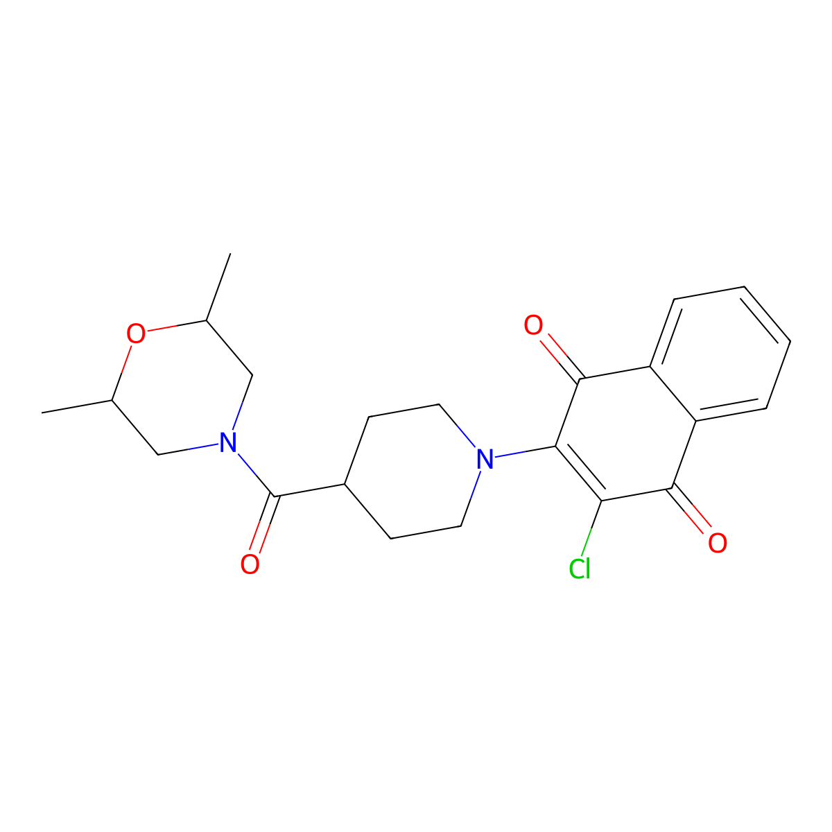 2-Chloro-3-{4-[(2,6-dimethylmorpholino)carbonyl]piperidino}naphthoquinone molecular structure, CAS 439108-68-6
