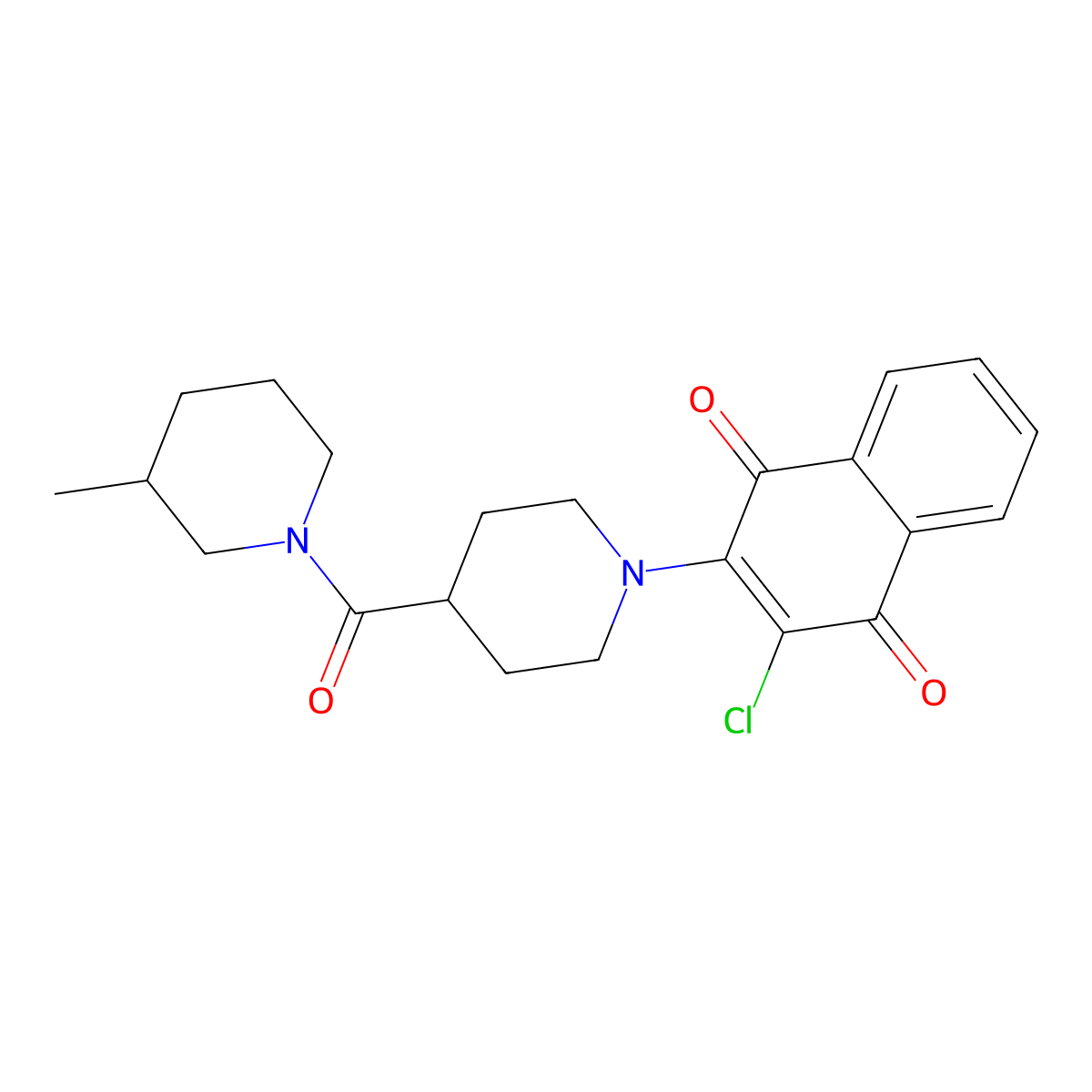 2-Chloro-3-{4-[(3-methylpiperidino)carbonyl]piperidino}naphthoquinone molecular structure, CAS 439108-69-7