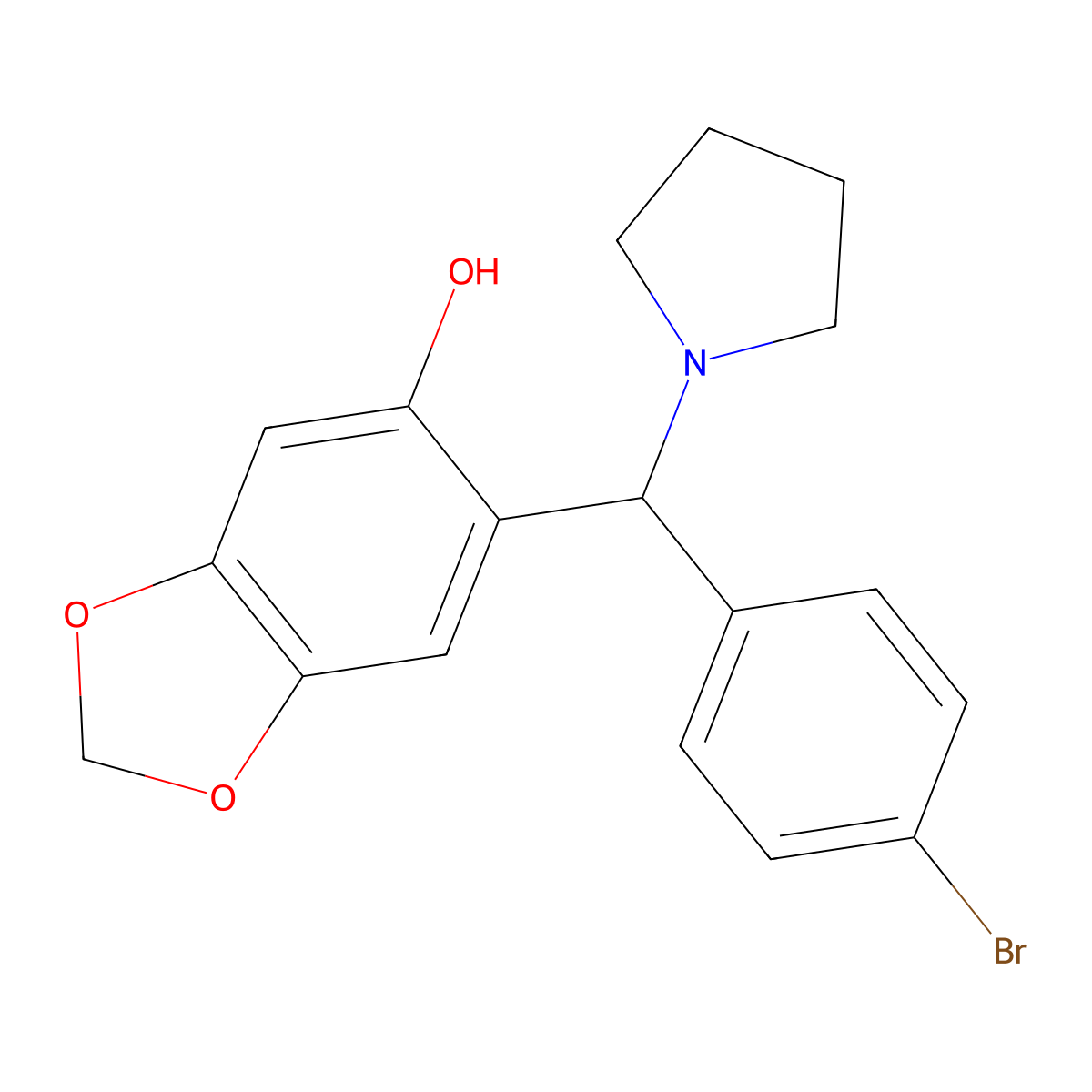6-[(4-Bromophenyl)(1-pyrrolidinyl)methyl]-1,3-benzodioxol-5-ol molecular structure, CAS 439108-76-6