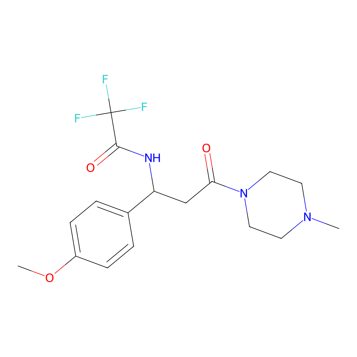 2,2,2-trifluoro-N-[1-(4-methoxyphenyl)-3-(4-methylpiperazin-1-yl)-3-oxopropyl]acetamide molecular structure, CAS 439108-86-8