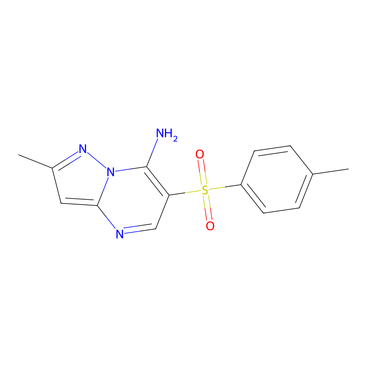 2-Methyl-6-[(4-methylphenyl)sulfonyl]pyrazolo[1,5-a]pyrimidin-7-amine molecular structure, CAS 439108-95-9