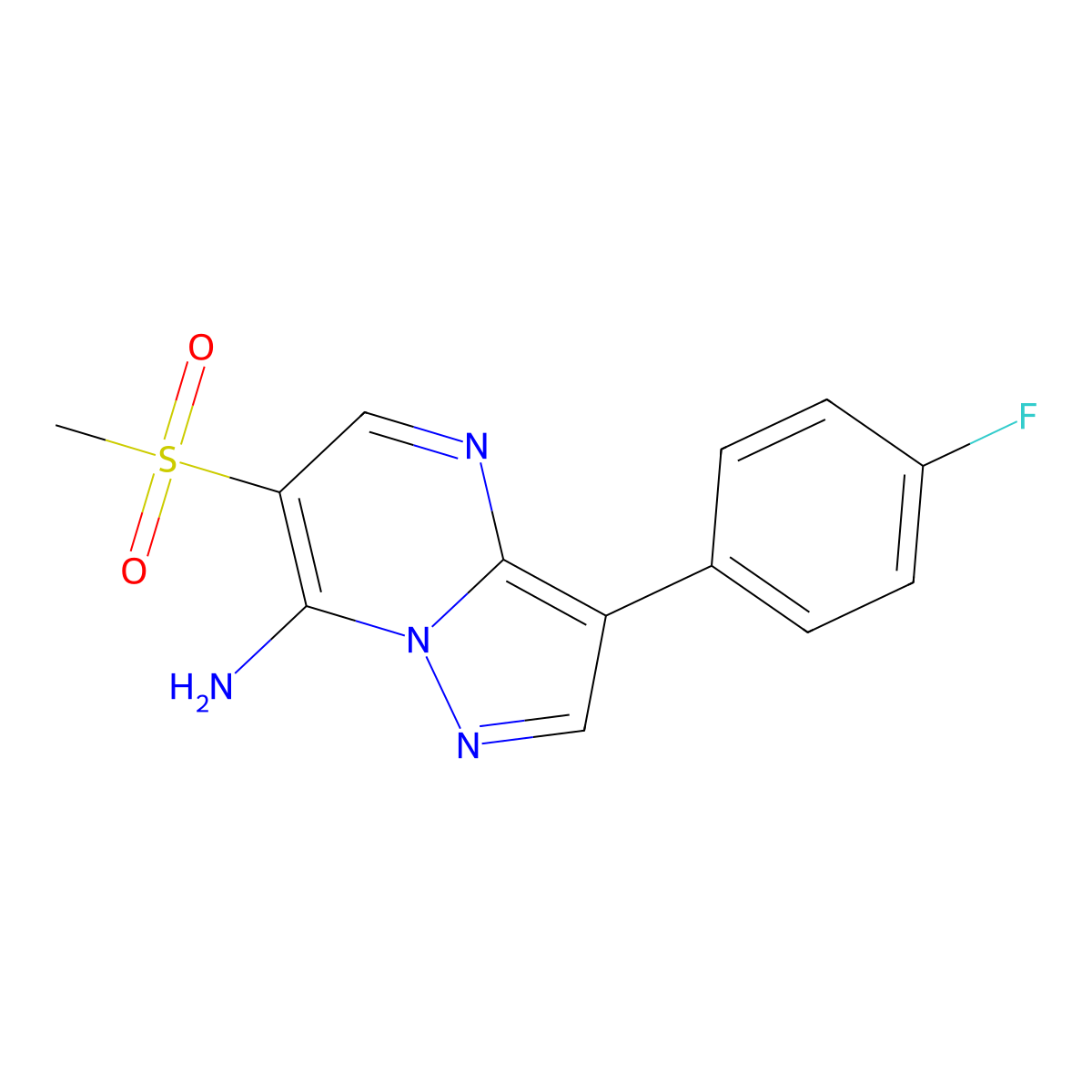 3-(4-Fluorophenyl)-6-(methylsulfonyl)pyrazolo[1,5-a]pyrimidin-7-amine molecular structure, CAS 439108-99-3