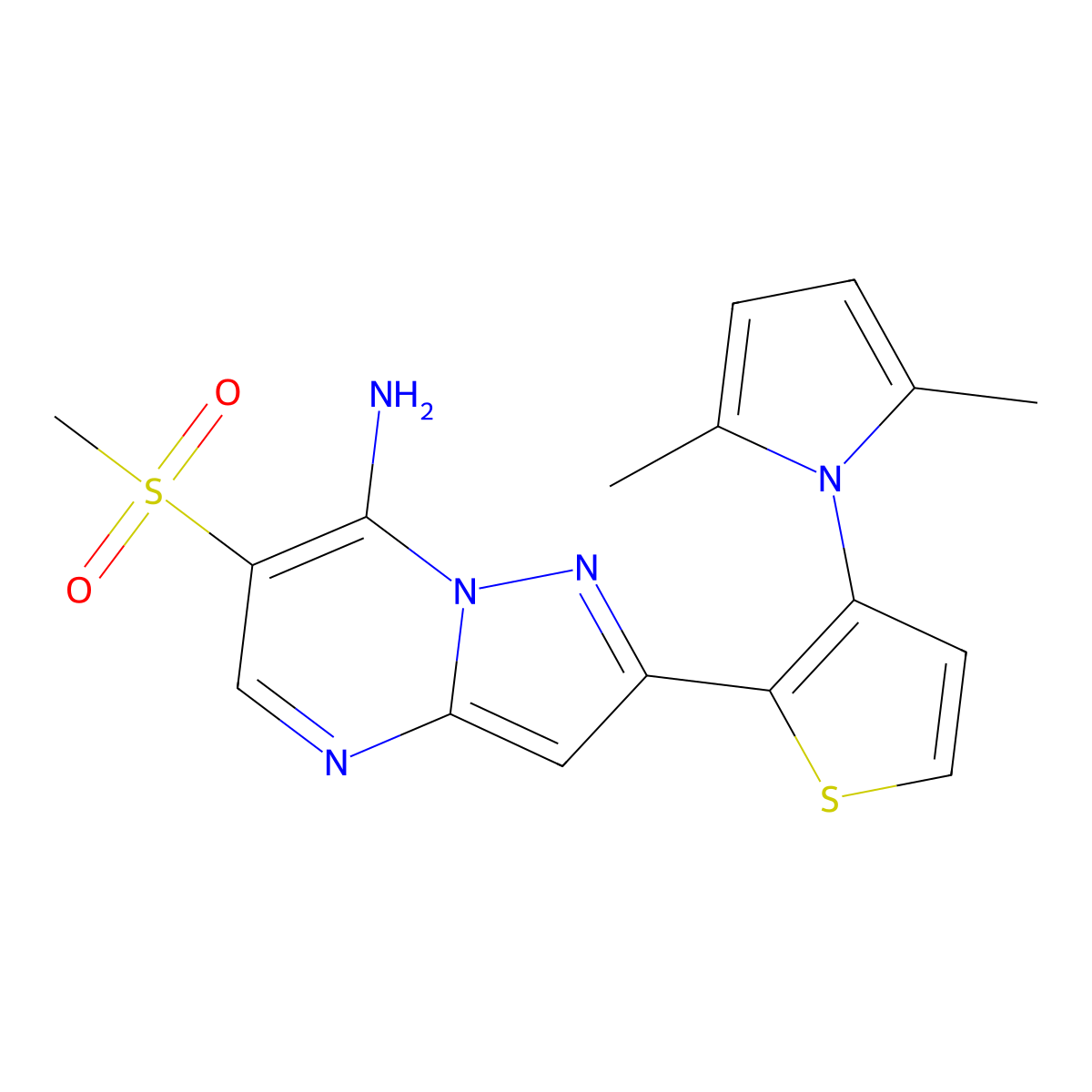 2-[3-(2,5-dimethyl-1H-pyrrol-1-yl)-2-thienyl]-6-(methylsulfonyl)pyrazolo[1,5-a]pyrimidin-7-amine molecular structure, CAS 439109-03-2