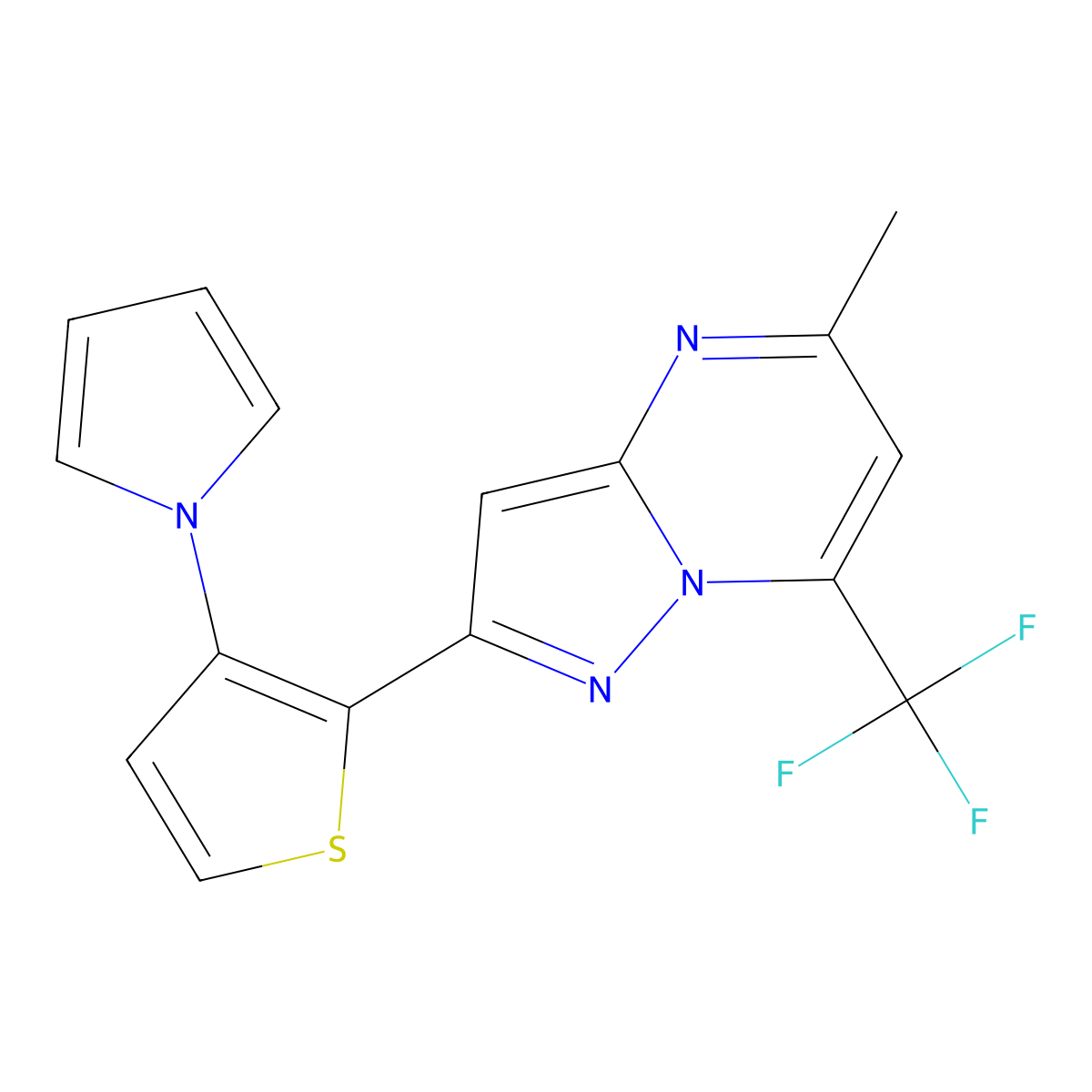 5-methyl-2-[3-(1H-pyrrol-1-yl)-2-thienyl]-7-(trifluoromethyl)pyrazolo[1,5-a]pyrimidine molecular structure, CAS 439109-43-0