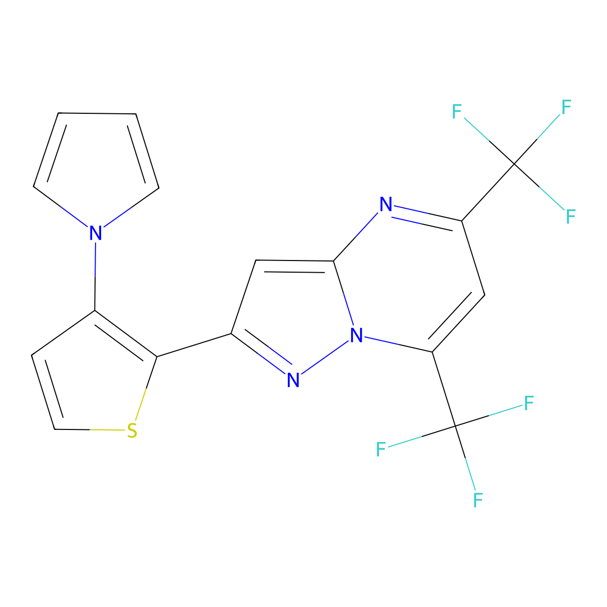 2-[3-(1H-pyrrol-1-yl)-2-thienyl]-5,7-bis(trifluoromethyl)pyrazolo[1,5-a]pyrimidine molecular structure, CAS 439109-45-2