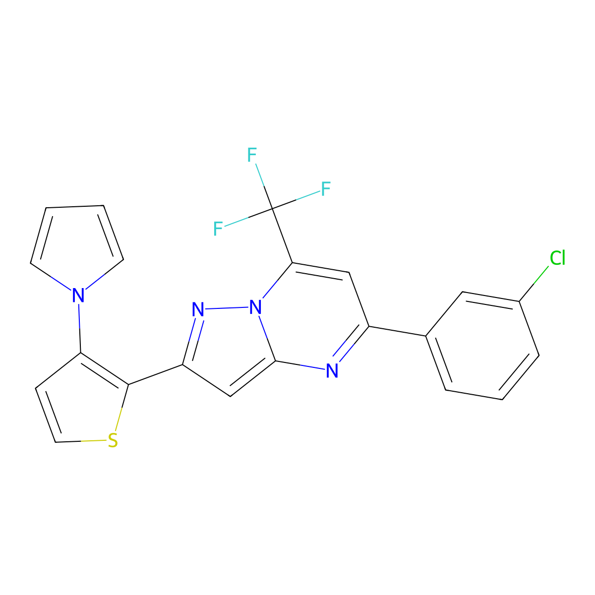 5-(3-chlorophenyl)-2-[3-(1H-pyrrol-1-yl)-2-thienyl]-7-(trifluoromethyl)pyrazolo[1,5-a]pyrimidine molecular structure, CAS 439109-46-3
