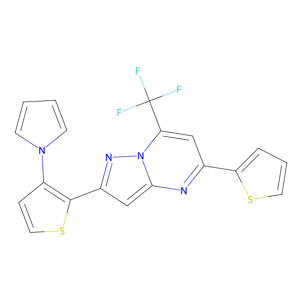 2-[3-(1H-pyrrol-1-yl)-2-thienyl]-5-(2-thienyl)-7-(trifluoromethyl)pyrazolo[1,5-a]pyrimidine molecular structure, CAS 439109-51-0