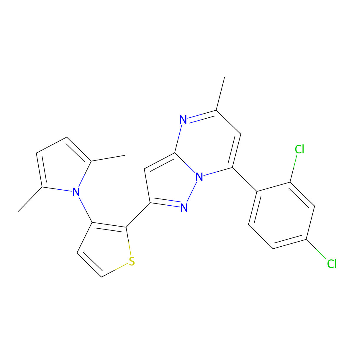 7-(2,4-dichlorophenyl)-2-[3-(2,5-dimethyl-1H-pyrrol-1-yl)-2-thienyl]-5-methylpyrazolo[1,5-a]pyrimidine molecular structure, CAS 439109-53-2