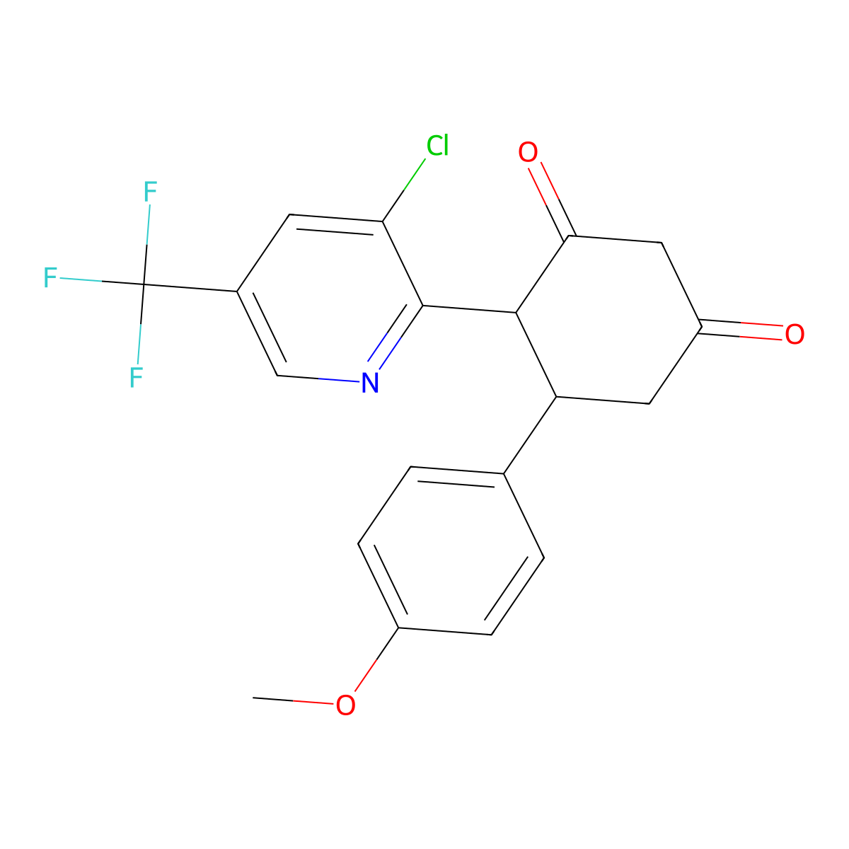 4-[3-Chloro-5-(trifluoromethyl)-2-pyridinyl]-5-(4-methoxyphenyl)-1,3-cyclohexanedione molecular structure, CAS 439110-56-2