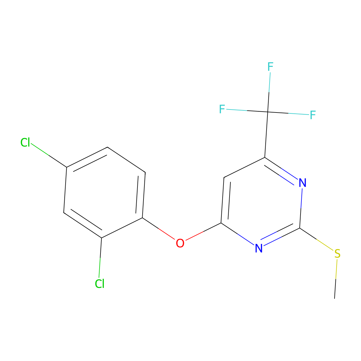 4-(2,4-Dichlorophenoxy)-2-(methylsulfanyl)-6-(trifluoromethyl)pyrimidine molecular structure, CAS 439110-61-9