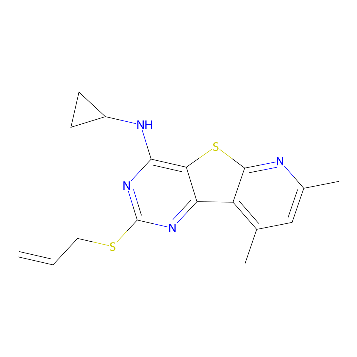 2-(allylsulfanyl)-N-cyclopropyl-7,9-dimethylpyrido[3',2':4,5]thieno[3,2-d]pyrimidin-4-amine molecular structure, CAS 439110-63-1