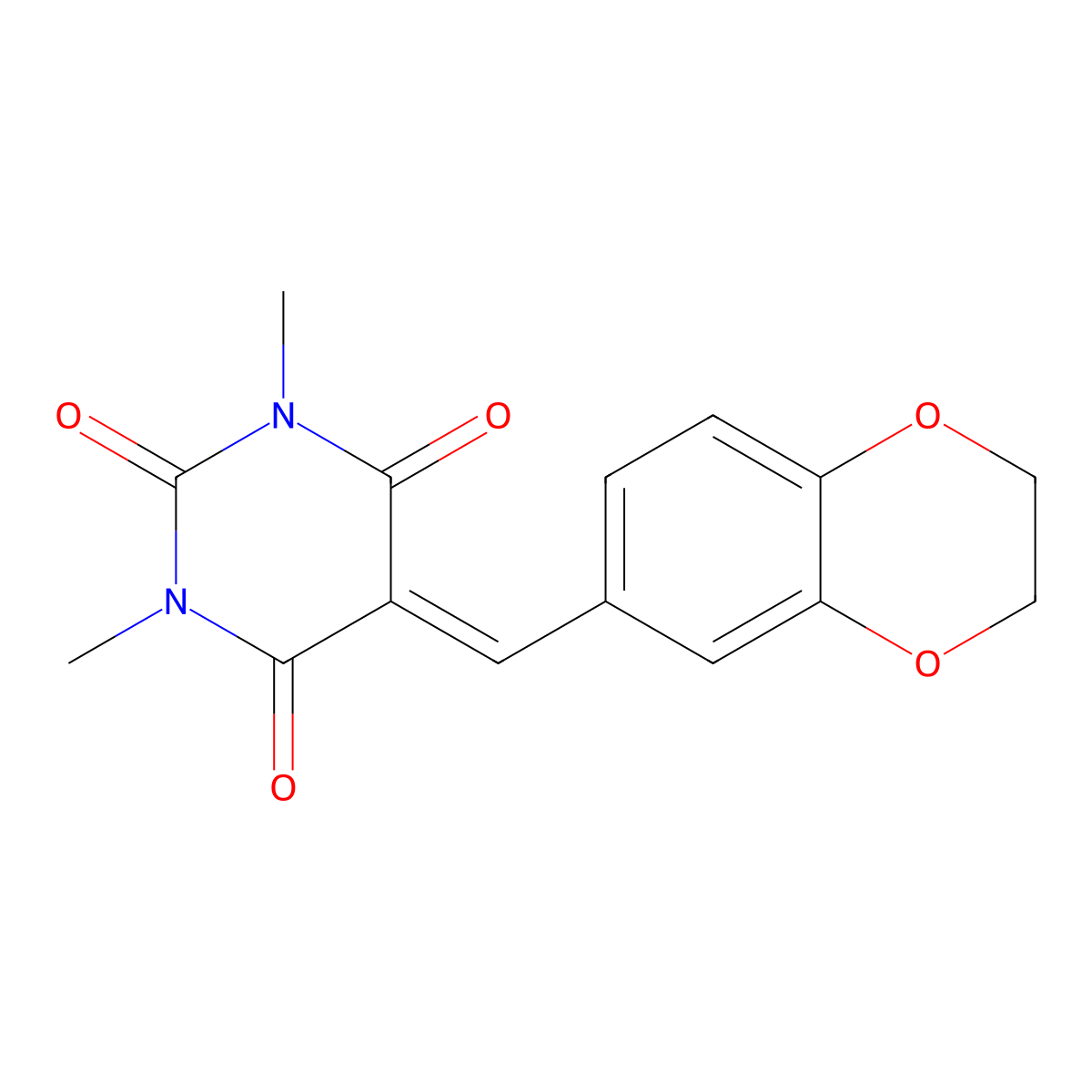 5-(2,3-dihydro-1,4-benzodioxin-6-ylmethylene)-1,3-dimethyl-2,4,6(1H,3H,5H)-pyrimidinetrione molecular structure, CAS 439110-65-3