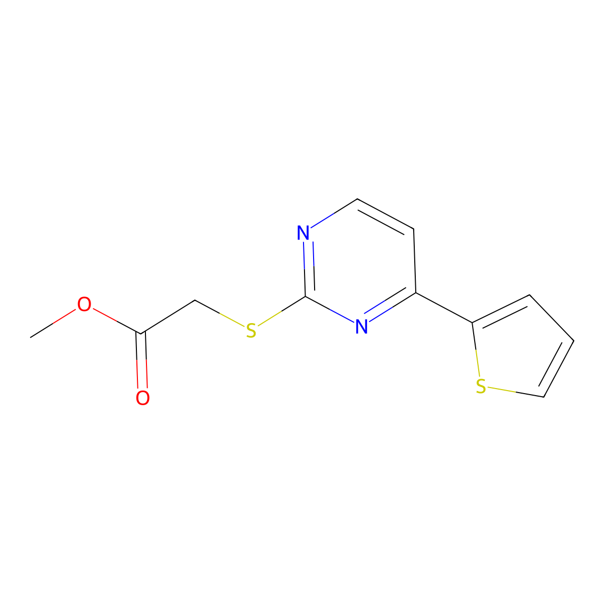 Methyl 2-{[4-(2-thienyl)-2-pyrimidinyl]sulfanyl}acetate molecular structure, CAS 439110-67-5