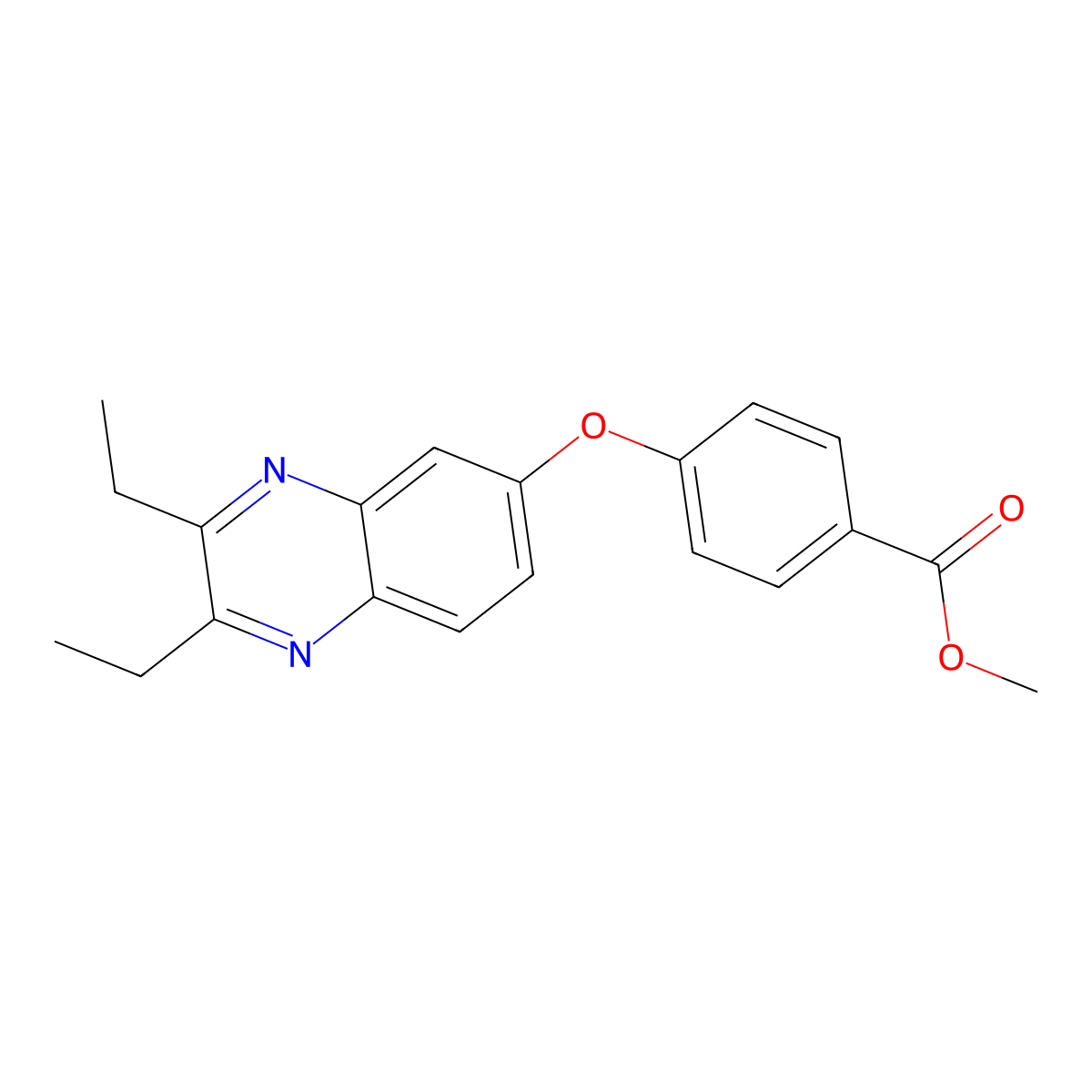 Methyl 4-[(2,3-diethyl-6-quinoxalinyl)oxy]benzenecarboxylate molecular structure, CAS 439110-70-0