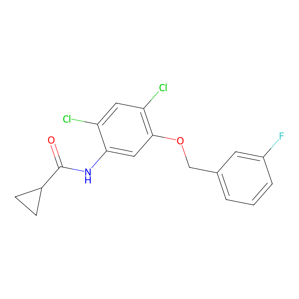 N-{2,4-dichloro-5-[(3-fluorobenzyl)oxy]phenyl}cyclopropanecarboxamide molecular structure, CAS 439110-73-3