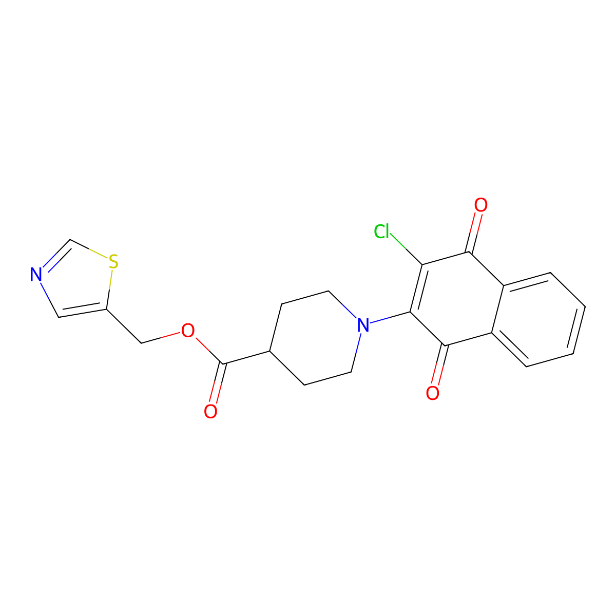 1,3-Thiazol-5-ylmethyl 1-(3-chloro-1,4-dioxo-1,4-dihydro-2-naphthalenyl)-4-piperidinecarboxylate molecular structure, CAS 439110-76-6