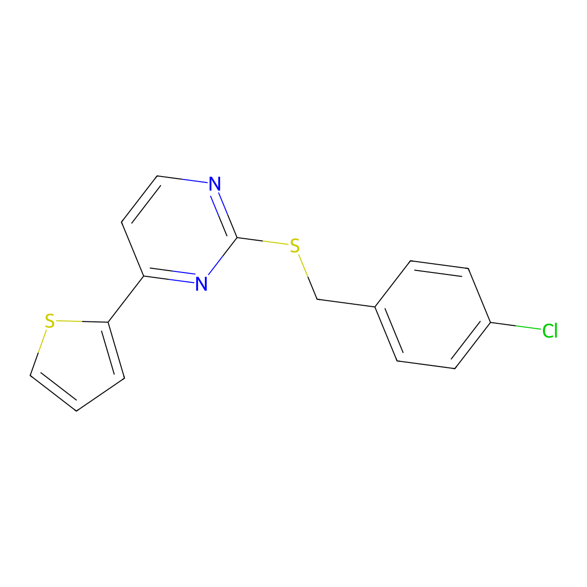 4-Chlorobenzyl 4-(2-thienyl)-2-pyrimidinyl sulfide molecular structure, CAS 439110-84-6