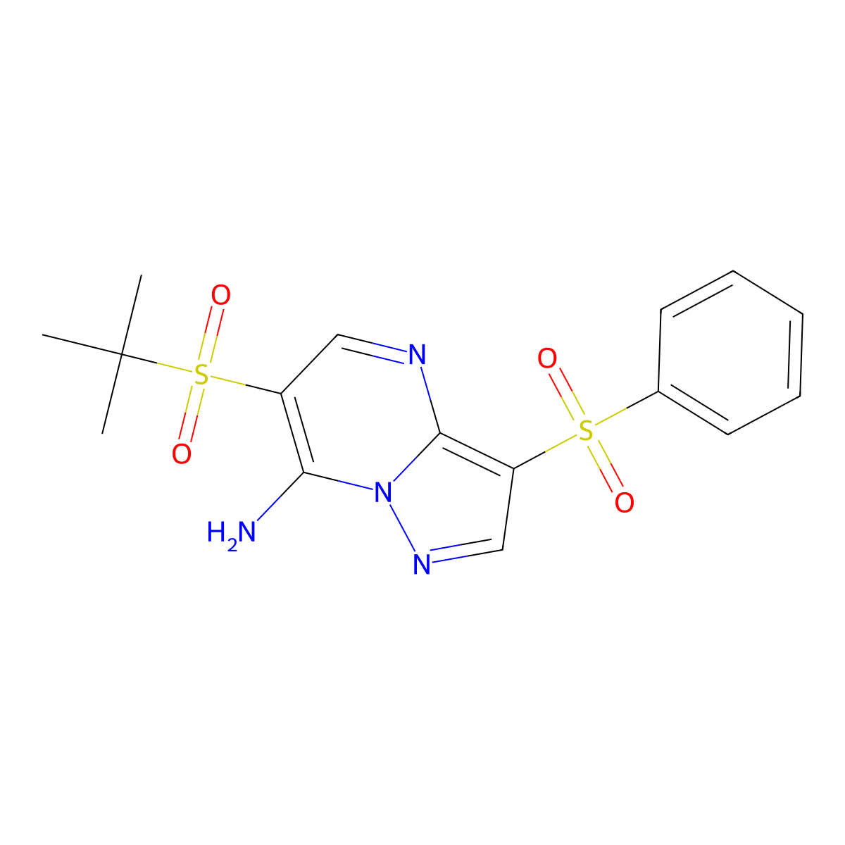6-(Tert-butylsulfonyl)-3-(phenylsulfonyl)pyrazolo[1,5-a]pyrimidin-7-ylamine molecular structure, CAS 439110-87-9
