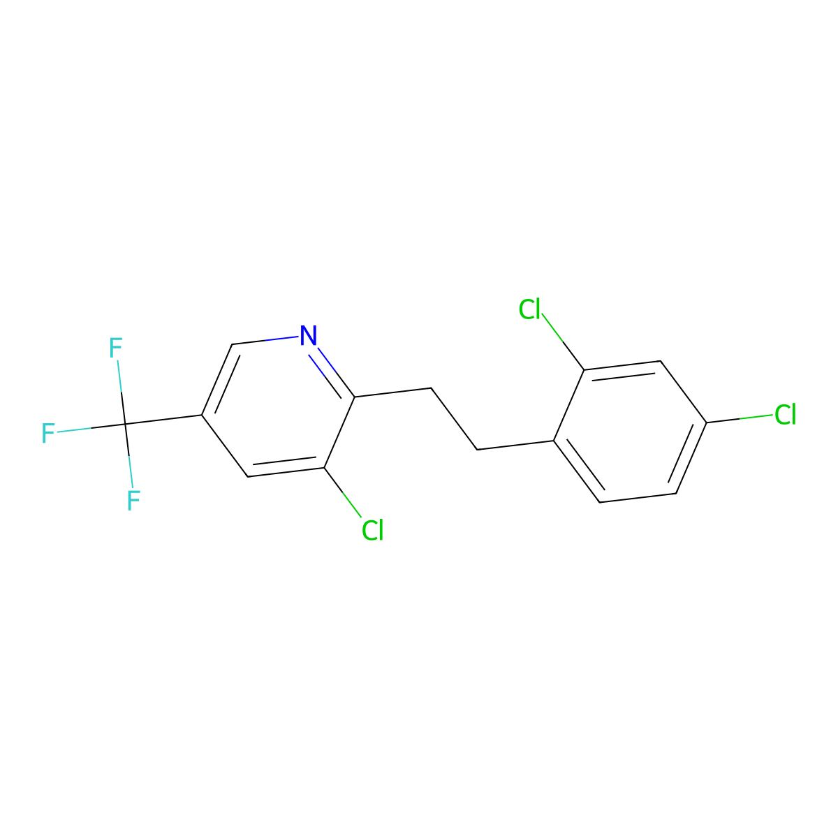 3-Chloro-2-[2-(2,4-dichlorophenyl)ethyl]-5-(trifluoromethyl)pyridine molecular structure, CAS 439110-91-5