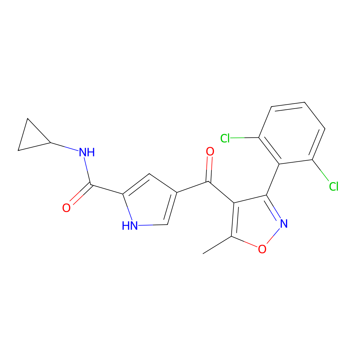 N-cyclopropyl-4-[3-(2,6-dichlorophenyl)-5-methyl-1,2-oxazole-4-carbonyl]-1H-pyrrole-2-carboxamide molecular structure, CAS 439111-12-3