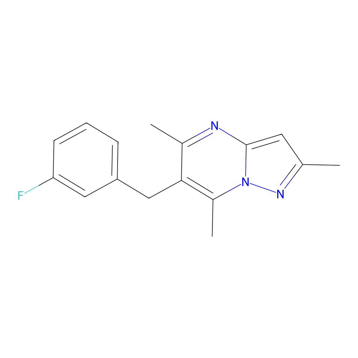 6-(3-Fluorobenzyl)-2,5,7-trimethylpyrazolo[1,5-a]pyrimidine molecular structure, CAS 439111-21-4