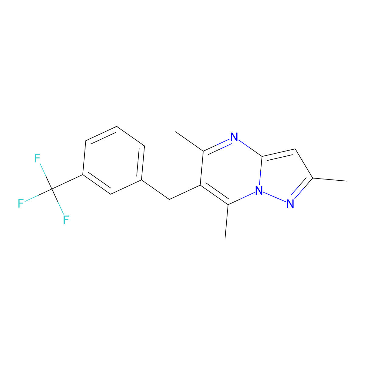 2,5,7-Trimethyl-6-[3-(trifluoromethyl)benzyl]pyrazolo[1,5-a]pyrimidine molecular structure, CAS 439111-23-6