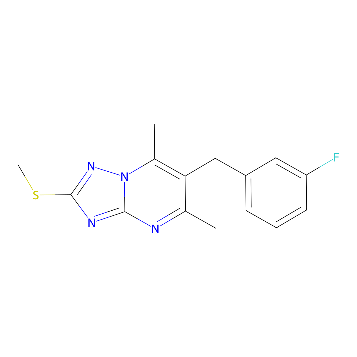 6-(3-Fluorobenzyl)-5,7-dimethyl-2-(methylsulfanyl)[1,2,4]triazolo[1,5-a]pyrimidine molecular structure, CAS 439111-27-0