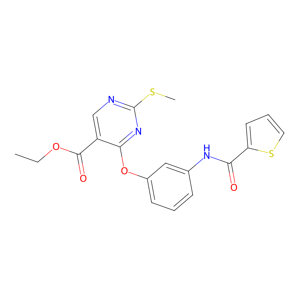 Ethyl 2-(methylsulfanyl)-4-{3-[(2-thienylcarbonyl)amino]phenoxy}-5-pyrimidinecarboxylate molecular structure, CAS 439111-28-1