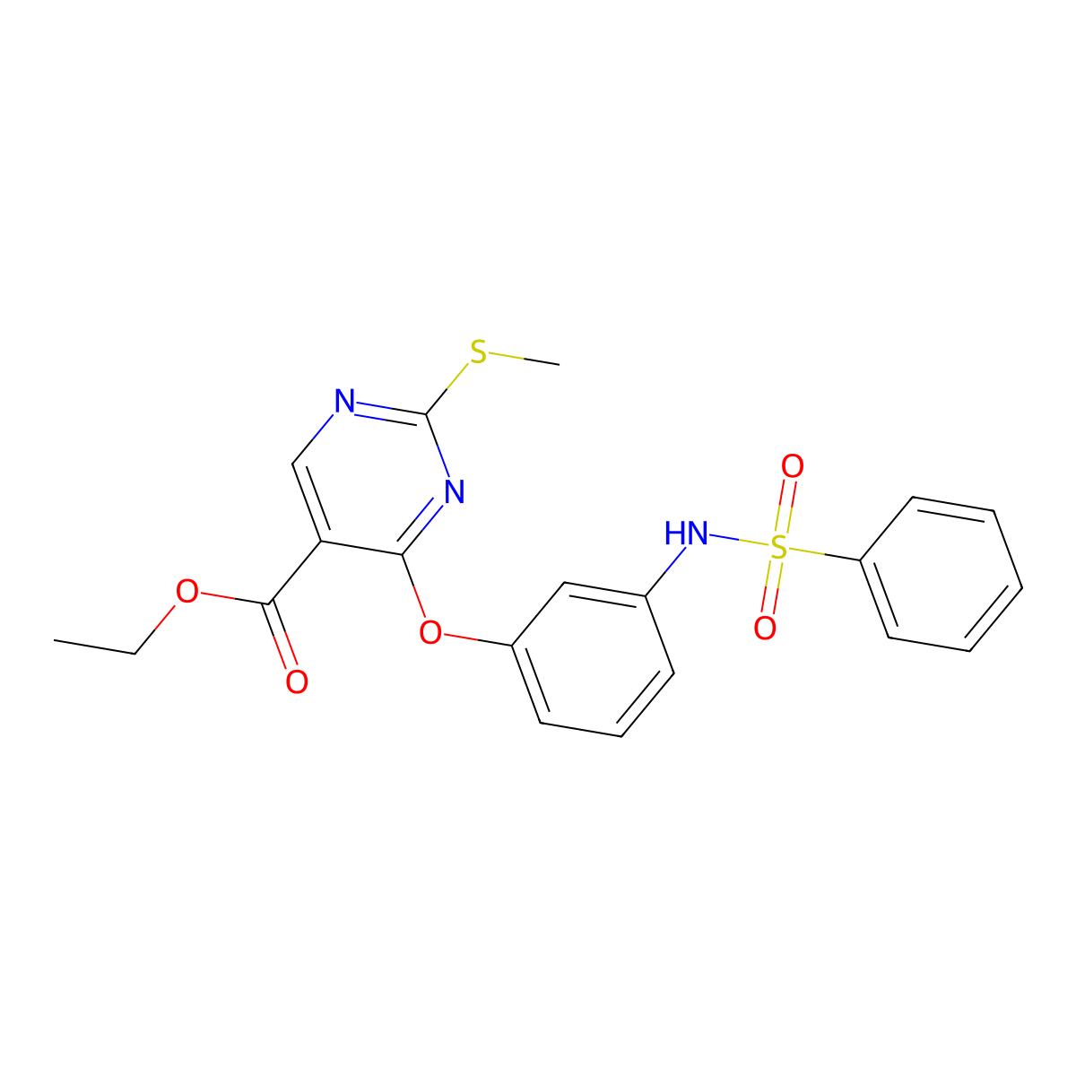 Ethyl 2-(methylsulfanyl)-4-{3-[(phenylsulfonyl)amino]phenoxy}-5-pyrimidinecarboxylate molecular structure, CAS 439111-29-2