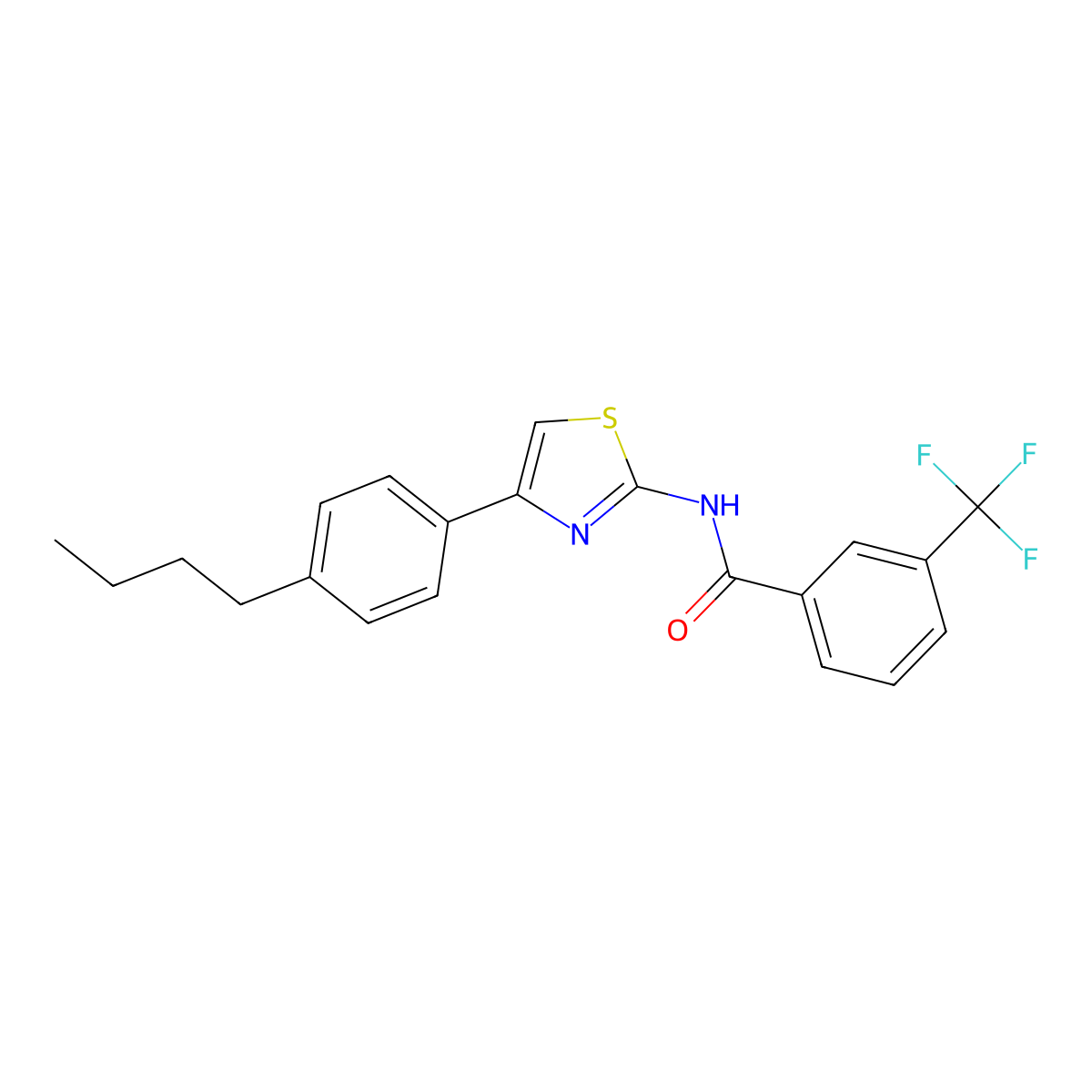N-[4-(4-butylphenyl)-1,3-thiazol-2-yl]-3-(trifluoromethyl)benzamide molecular structure, CAS 439111-36-1
