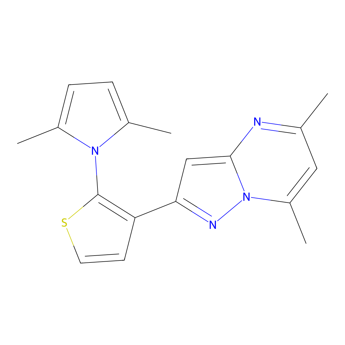 2-[2-(2,5-dimethyl-1H-pyrrol-1-yl)-3-thienyl]-5,7-dimethylpyrazolo[1,5-a]pyrimidine molecular structure, CAS 439111-41-8