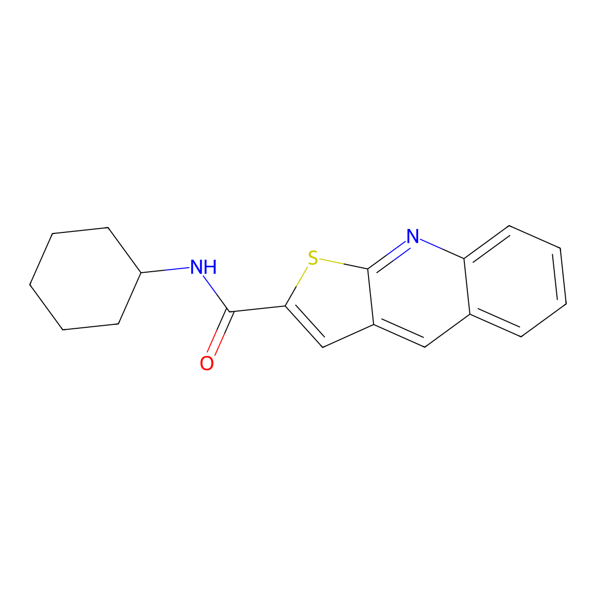 N-cyclohexylthieno[2,3-b]quinoline-2-carboxamide molecular structure, CAS 439111-77-0
