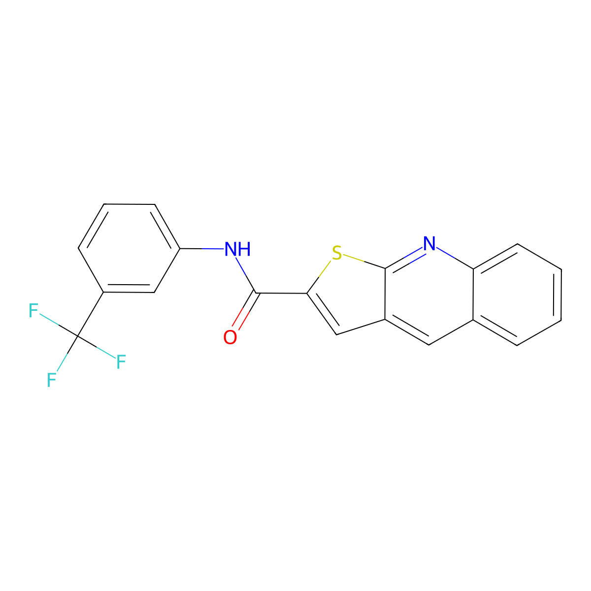 N-[3-(trifluoromethyl)phenyl]thieno[2,3-b]quinoline-2-carboxamide molecular structure, CAS 439111-79-2