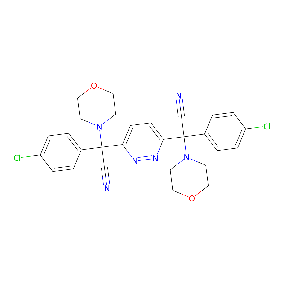 2-(4-Chlorophenyl)-2-[6-[(4-chlorophenyl)-cyano-morpholin-4-ylmethyl]pyridazin-3-yl]-2-morpholin-4-ylacetonitrile molecular structure, CAS 439111-85-0