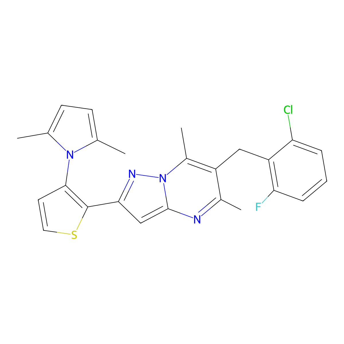 6-(2-chloro-6-fluorobenzyl)-2-[3-(2,5-dimethyl-1H-pyrrol-1-yl)-2-thienyl]-5,7-dimethylpyrazolo[1,5-a]pyrimidine molecular structure, CAS 439111-87-2