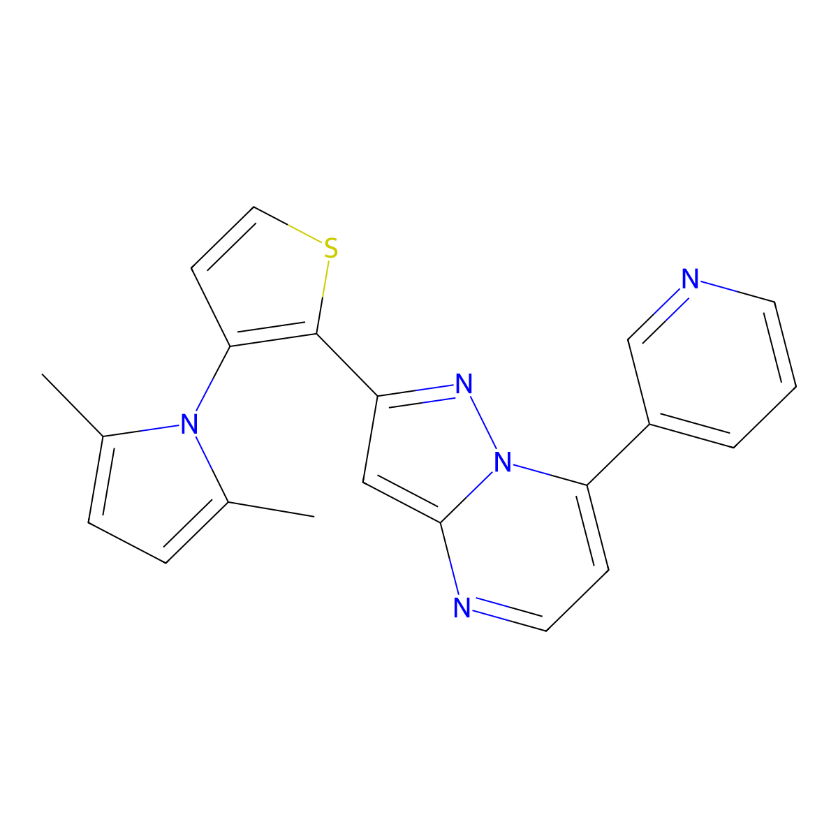 2-[3-(2,5-dimethyl-1H-pyrrol-1-yl)-2-thienyl]-7-(3-pyridinyl)pyrazolo[1,5-a]pyrimidine molecular structure, CAS 439111-90-7