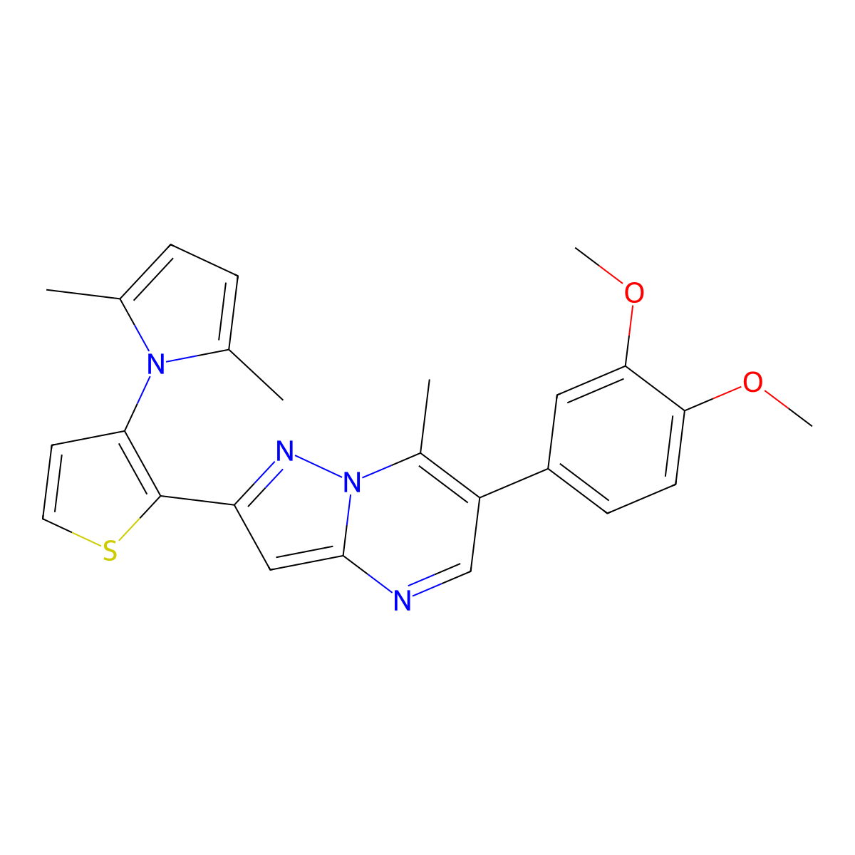 4-(2-[3-(2,5-Dimethyl-1H-pyrrol-1-YL)-2-thienyl]-7-methylpyrazolo[1,5-A]pyrimidin-6-YL)-2-methoxyphenyl methyl ether molecular structure, CAS 439111-91-8