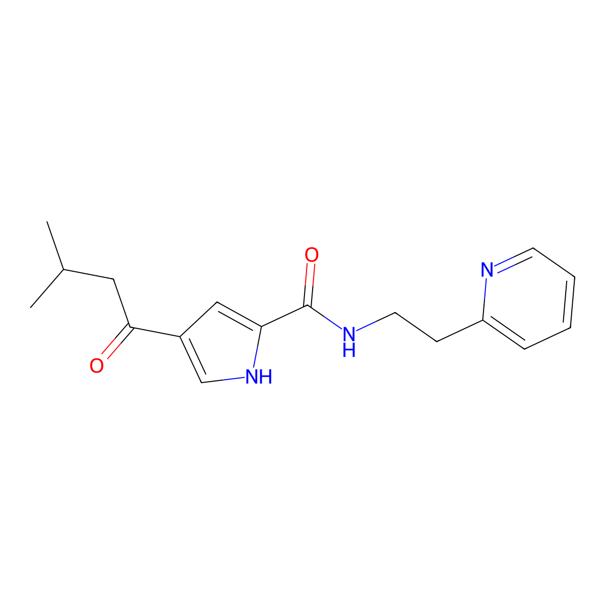 4-(3-methylbutanoyl)-N-[2-(2-pyridinyl)ethyl]-1H-pyrrole-2-carboxamide molecular structure, CAS 439111-96-3