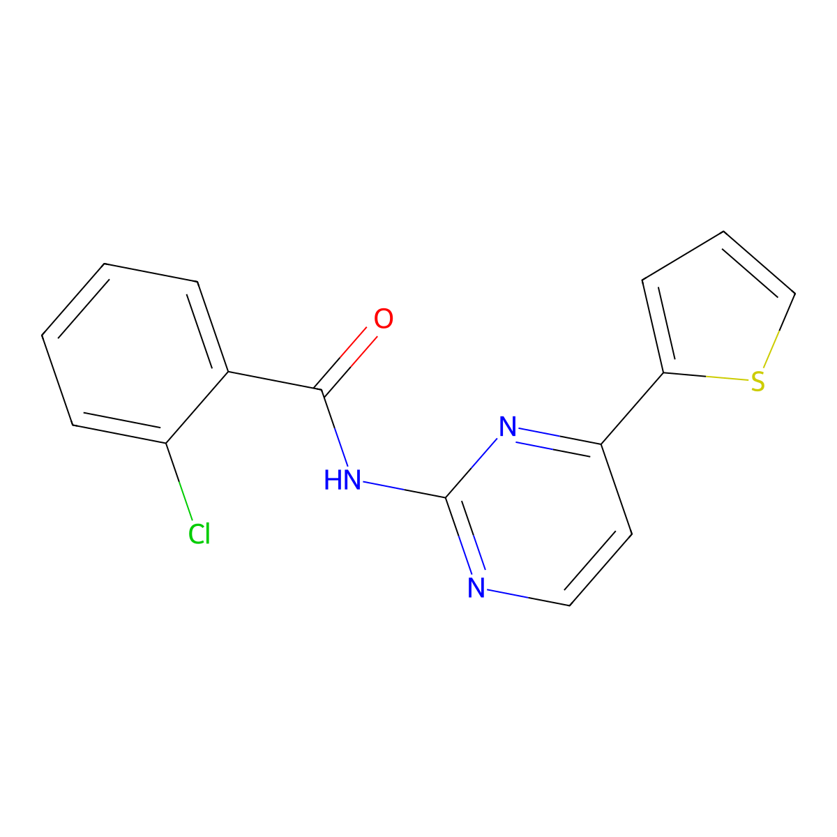 2-chloro-N-[4-(2-thienyl)-2-pyrimidinyl]benzenecarboxamide molecular structure, CAS 439112-19-3