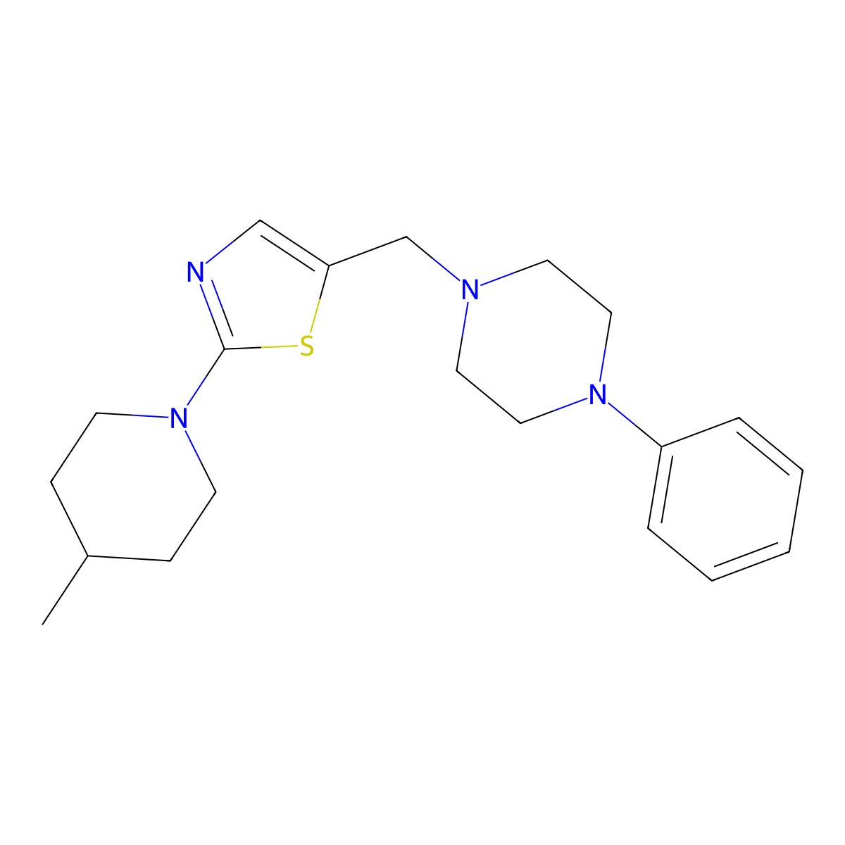 1-{[2-(4-Methylpiperidino)-1,3-thiazol-5-yl]methyl}-4-phenylpiperazine molecular structure, CAS 439112-21-7