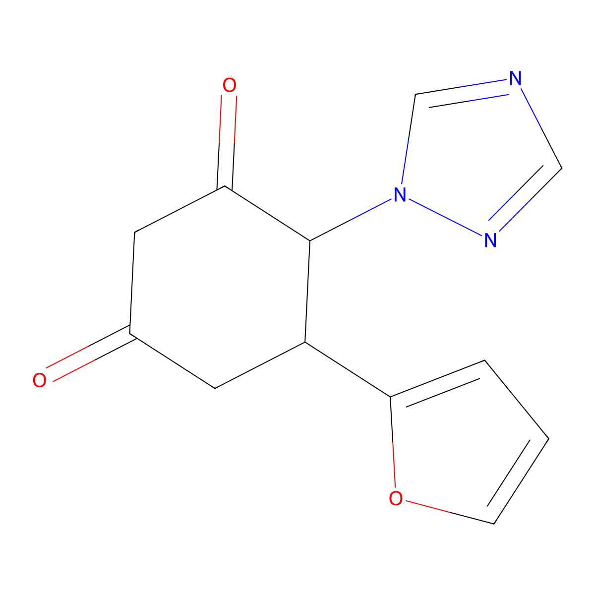 5-(2-furyl)-4-(1H-1,2,4-triazol-1-yl)-1,3-cyclohexanedione molecular structure, CAS 439112-22-8