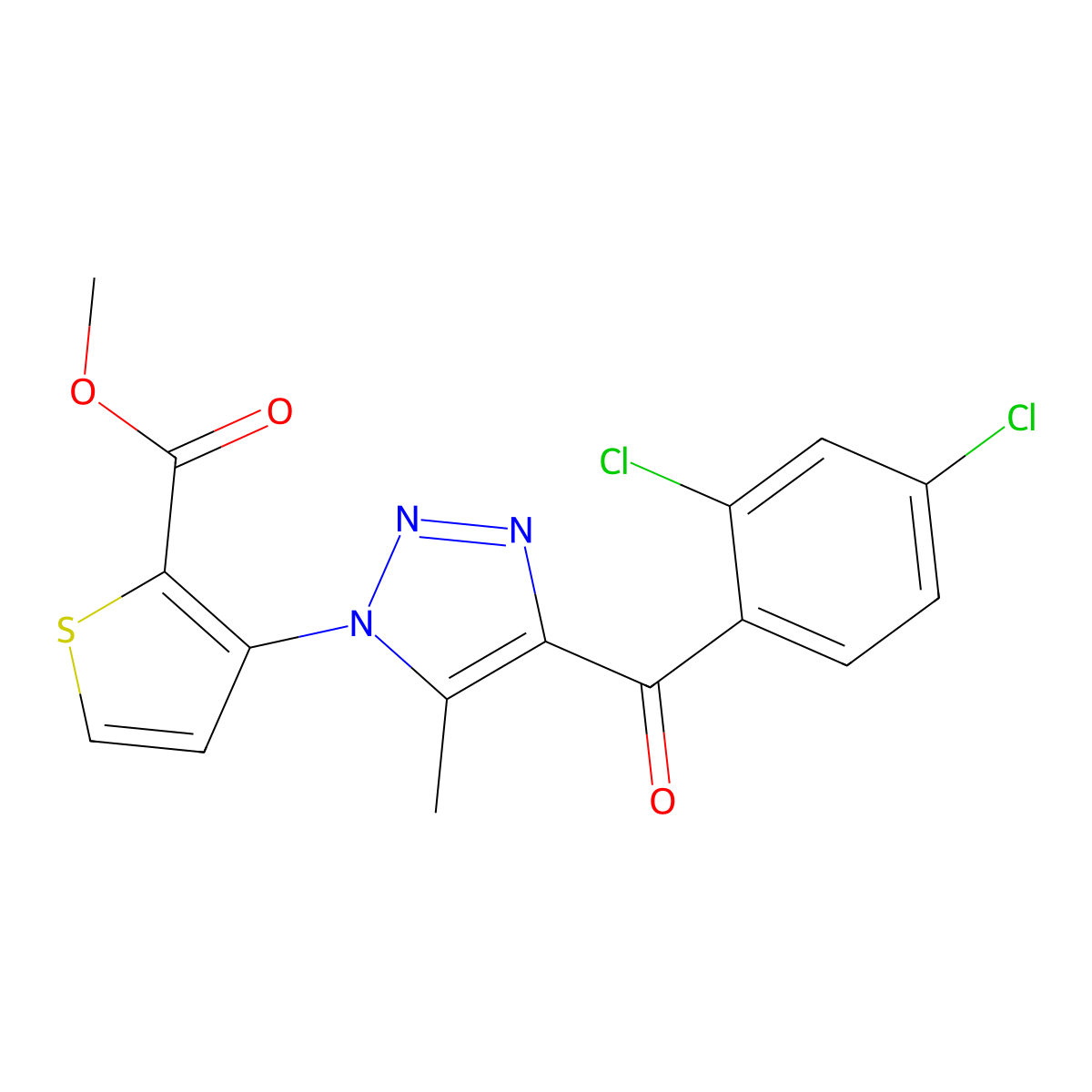 methyl 3-[4-(2,4-dichlorobenzoyl)-5-methyl-1H-1,2,3-triazol-1-yl]-2-thiophenecarboxylate molecular structure, CAS 439112-23-9