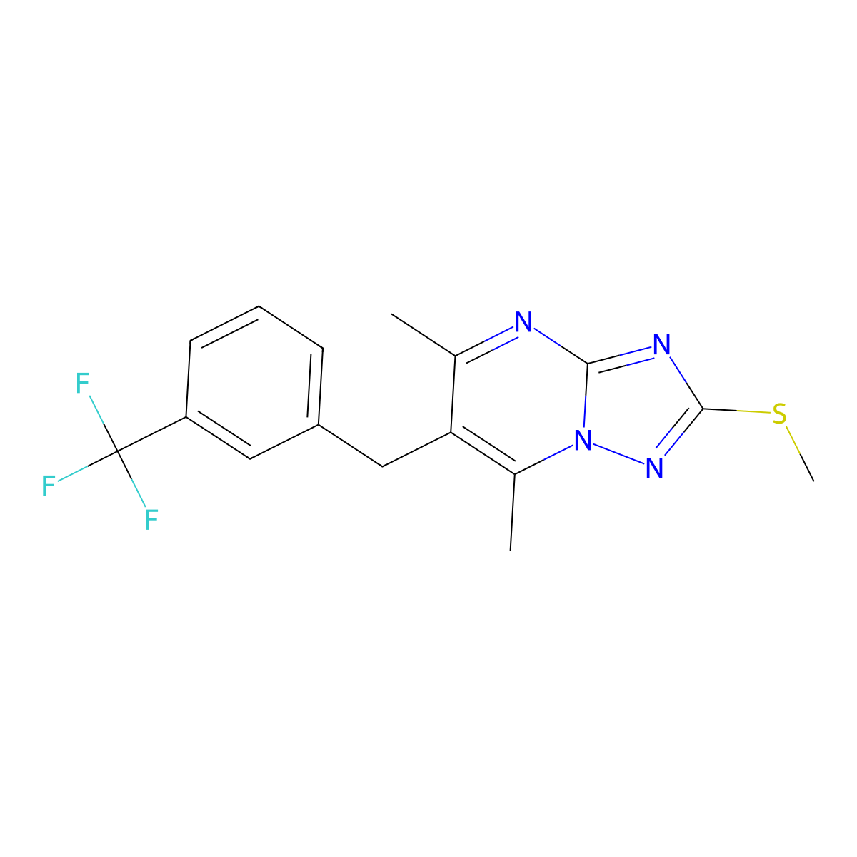 5,7-Dimethyl-2-(methylsulfanyl)-6-[3-(trifluoromethyl)benzyl][1,2,4]triazolo[1,5-a]pyrimidine molecular structure, CAS 439112-28-4