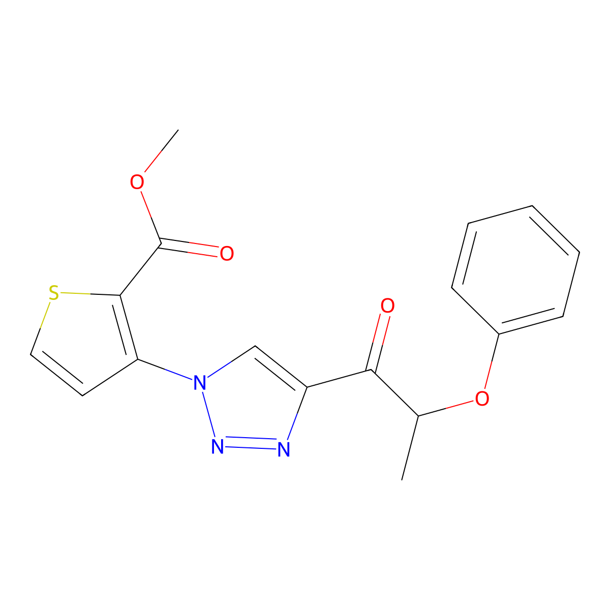 methyl 3-[4-(2-phenoxypropanoyl)-1H-1,2,3-triazol-1-yl]-2-thiophenecarboxylate molecular structure, CAS 439112-31-9
